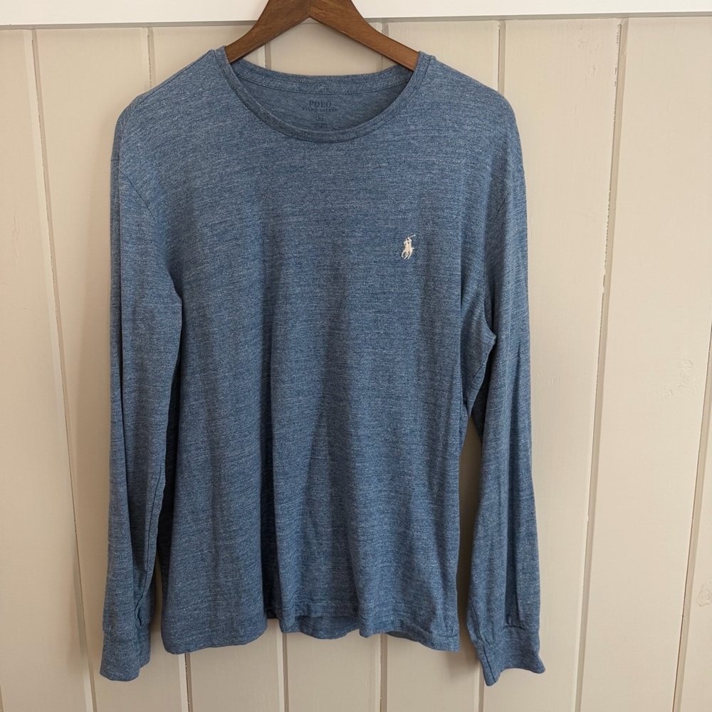Ralph Lauren Men's Heather Blue Long Sleeve Tee, Size Large
